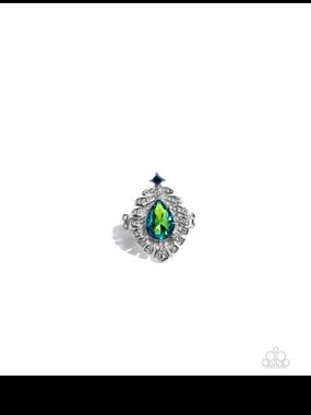 Extended Elite paparazzi Silver-Tone Green Teardrop & Blue Accent Statement Ring